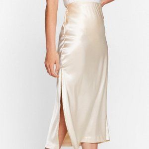 NWOT Champagne Satin Midi Skirt with side slit